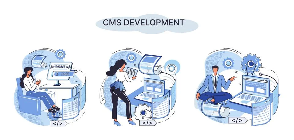 Concept of digital content management system, CMS development software metaphor Stock-Illustration