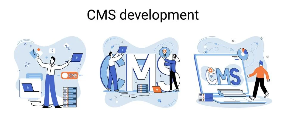 Concept of digital content management system, CMS development software metaphor Stock Illustration