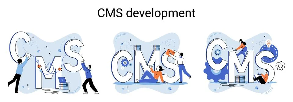 Concept of digital content management system, CMS development software metaphor Illustrazione stock