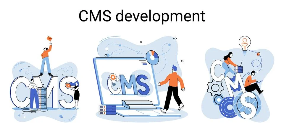 Concept of digital content management system, CMS development software metaphor Illustrazione stock