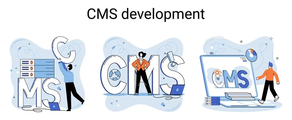 Concept of digital content management system, CMS development software metaphor イラスト素材
