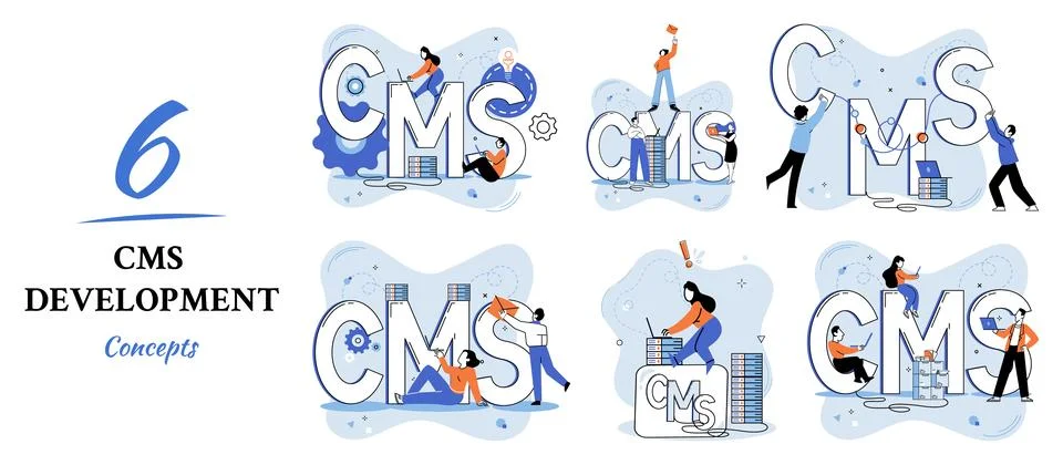 Concept of digital content management system, CMS development software metaphor Illustrazione stock