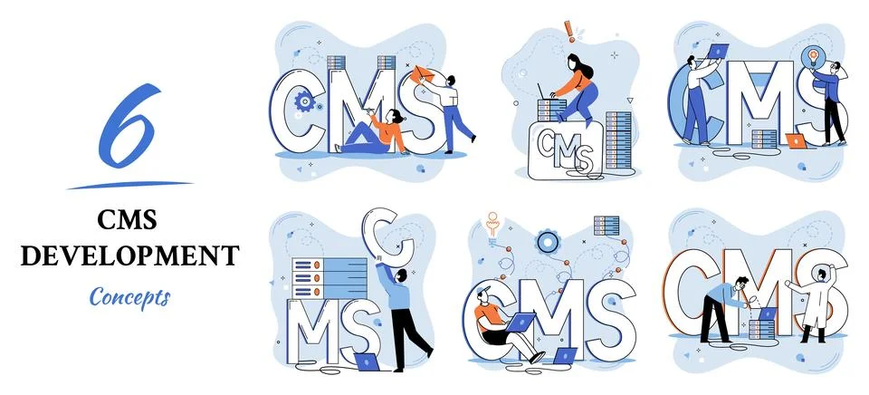 Concept of digital content management system, CMS development software metaphor Stock-Illustration