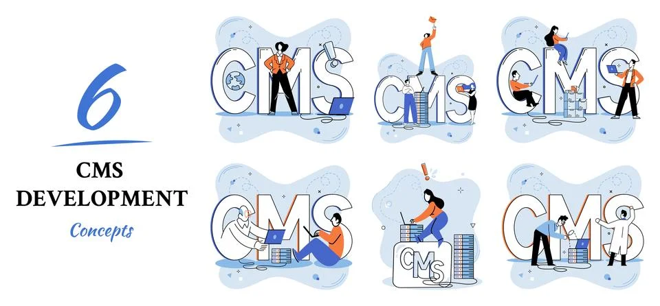 Concept of digital content management system, CMS development software metaphor イラスト素材
