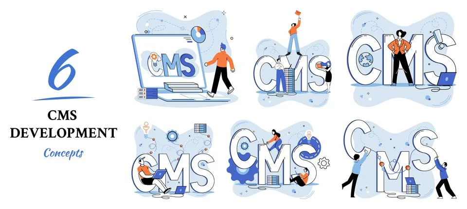 Concept of digital content management system, CMS development software metaphor Illustrazione stock