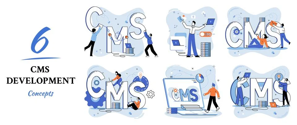 Concept of digital content management system, CMS development software metaphor Stock-Illustration