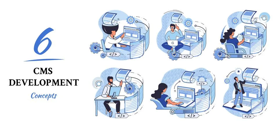 Concept of digital content management system, CMS development software metaphor Illustrazione stock