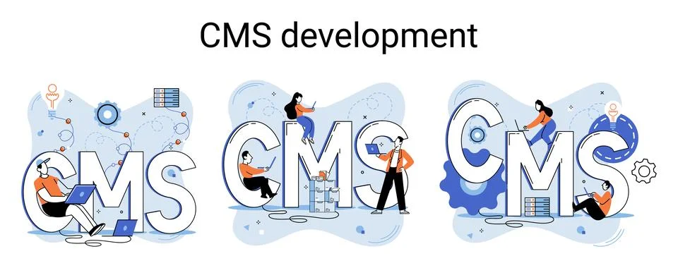 Concept of digital content management system, CMS development software metaphor 스톡 일러스트
