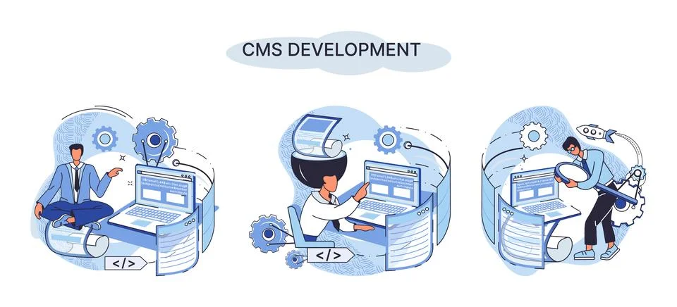 Concept of digital content management system, CMS development software metaphor Illustrazione stock