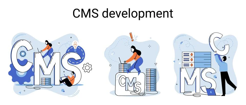 Concept of digital content management system, CMS development software metaphor 스톡 일러스트