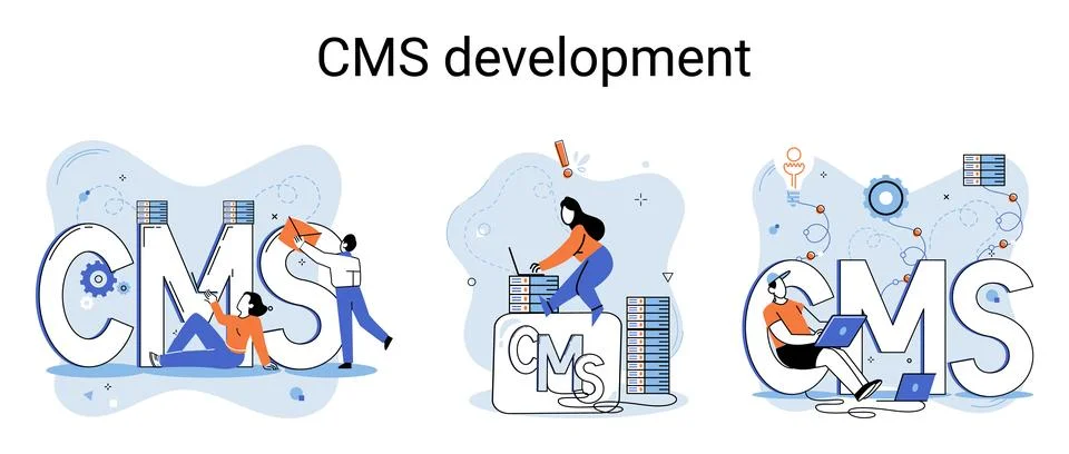 Concept of digital content management system, CMS development software metaphor イラスト素材