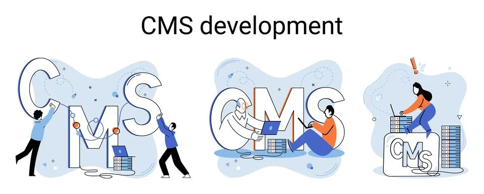 Concept of digital content management system, CMS development software metaphor Stock-Illustration