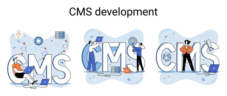 Concept of digital content management system, CMS development software metaphor Illustrazione stock