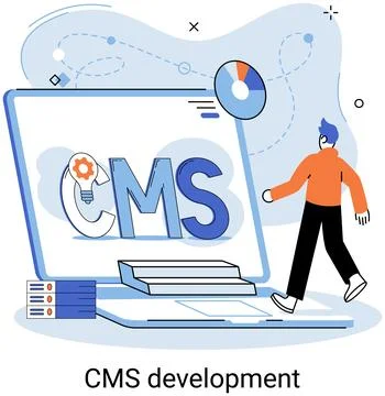 Concept of digital content management system, CMS development software metaphor Stock Illustration