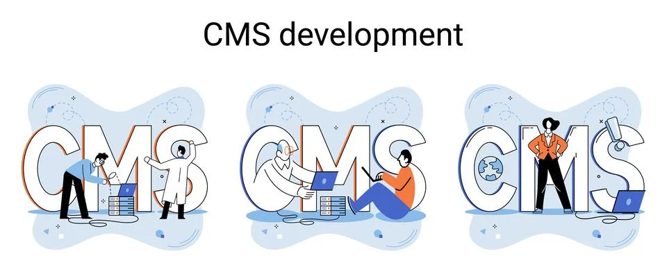 Concept of digital content management system, CMS development software metaphor Illustrazione stock