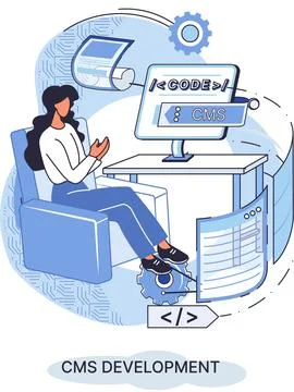 Concept of digital content management system, CMS development software metaphor イラスト素材