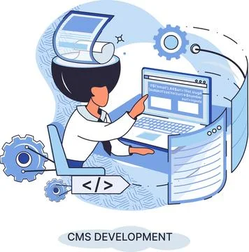 Concept of digital content management system, CMS software, program development Illustrazione stock