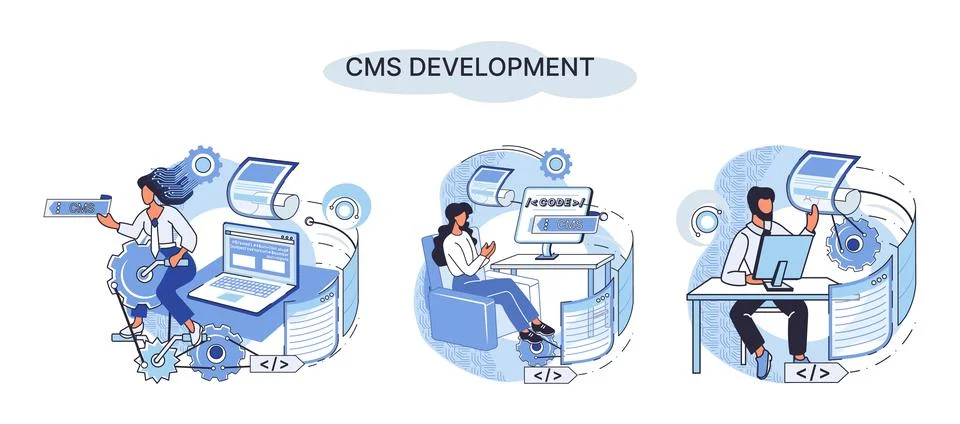 Concept of digital content management system, CMS development software metaphor Illustrazione stock
