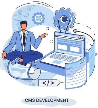 Concept of digital content management system, CMS development software metaphor Stock Illustration
