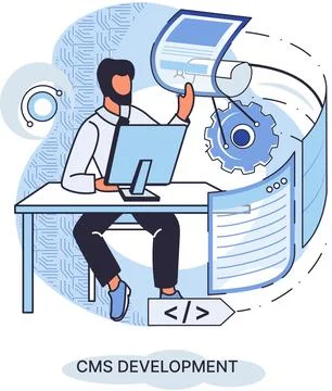 Concept of digital content management system, CMS development software metaphor Stock-Illustration