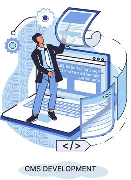 Concept of digital content management system, CMS development software metaphor Stock Illustration