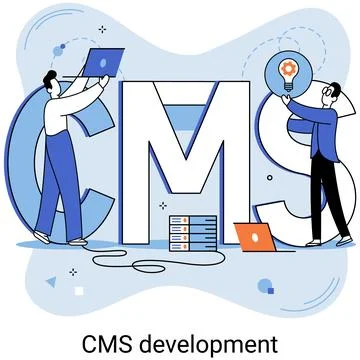 Concept of digital content management system, CMS development software metaphor イラスト素材