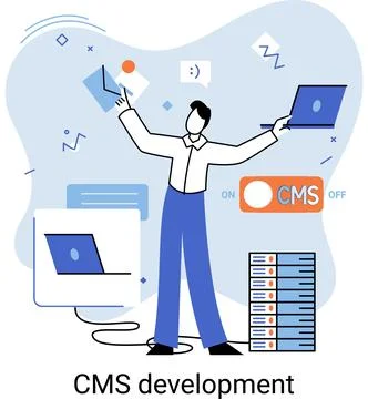 Concept of digital content management system, CMS development software metaphor Stock Illustration