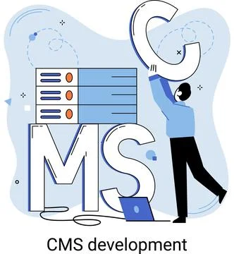 Concept of digital content management system, CMS development software metaphor Stock Illustration