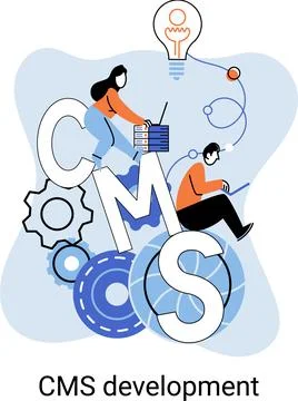 Concept of digital content management system, CMS development software metaphor 스톡 일러스트