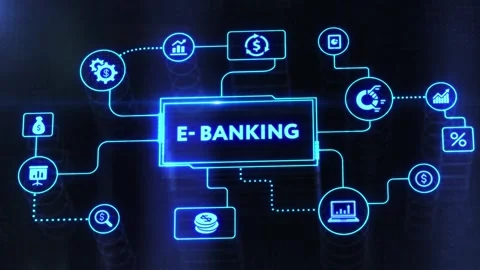 Concept of digital economy, e-payment, and online banking. the icon E- bankin Stock Footage 198299521