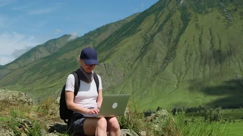 Concept of digital nomad working on the go. Stock Footage 290172969