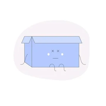 Concept disconetchion. Sad box character sits with a disappointed look on his Stock Illustration