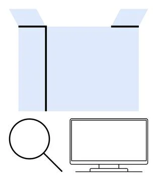 Concept of Discovery and Analysis with Box, Magnifying Glass, and Computer .. 스톡 일러스트