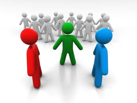 Concept Of Discussion Of Two Persons In The Presence Of A Third Person And A Stock Illustration