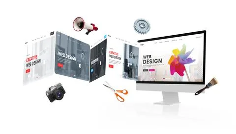 Concept display of a web design studio with multiple websites fanning out Foto stock