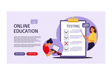 Concept distance learning, online courses, education, exam preparation. Landi Stock-Illustration