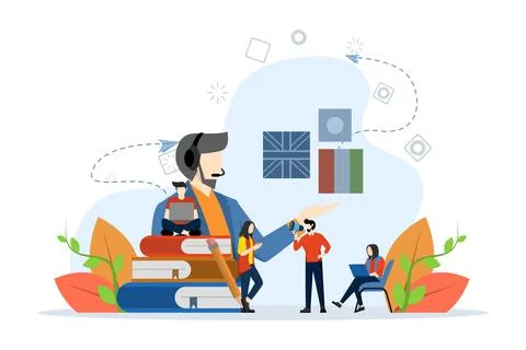 Concept of distance learning, online learning, choice of language course. Stock Illustration