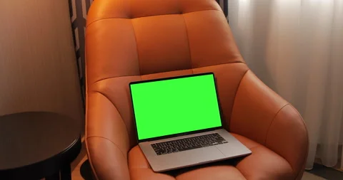 Concept of distant work at home. Modern laptop computer with keyed chroma key Video stock 140250300