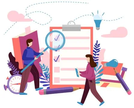 Concept to do list, checklist, done job, creative process. Modern flat vector Stock Illustration