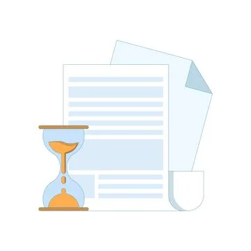 Concept of document in progress. paper document with hourglass symbol. Illustrazione stock