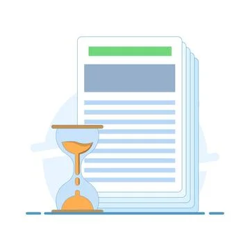 Concept of document in progress. paper document with hourglass symbol. Illustrazione stock