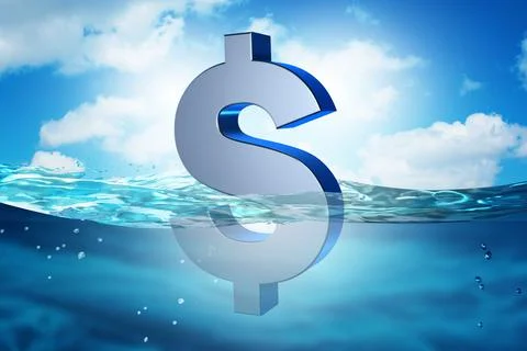 Concept of dollar sinking in the sea - 3d rendering Stock Illustration