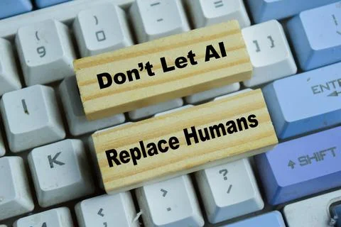 Concept of don't let AI replace humans text on wooden blocks. Stock Photos