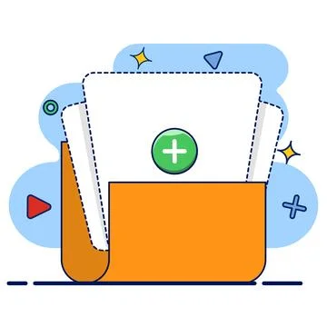 Concept of Drag and Drop documents or files, Add document file button. Stock Illustration