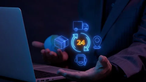 Concept of E-commerce, delivery and logistic chain sign. Freight supplier symbol Stock Footage 287845677