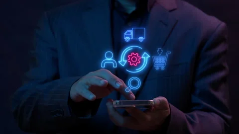 Concept of E-commerce, distribution, delivery and logistic chain sign. Stock Footage 287844632