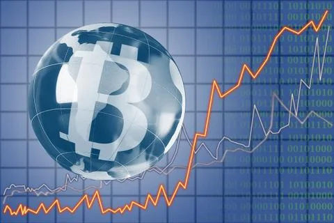 The concept of e-commerce growth rate. Cryptocurrency Bitcoin. Ilustración de archivo