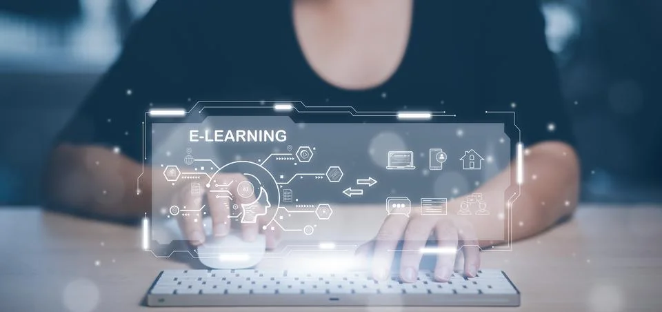 Concept E-learning education, Businessman hand touch Online Education icon on Stock Photos