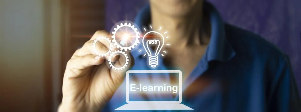 Concept of e-Learning, a learning management system through a network (Lear.. Stock Photos