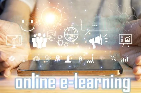 Concept of e-Learning, a learning management system through a network (Learni Stock Photos